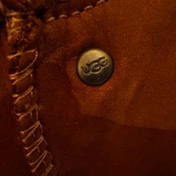 Ugg W Aprelle Chestnut Shearling Wedge Tall Boots, SZ 8.5, EUC - Picture 5 of 12